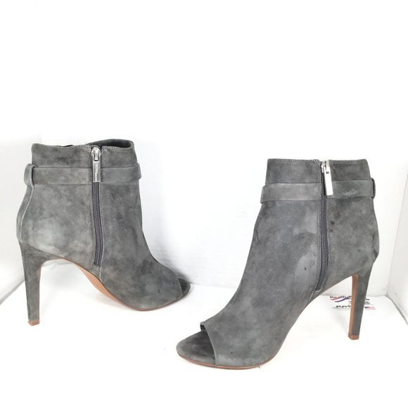 BCBGeneration Women Peep Toe Ankle Boots Grey Size 9.5 Leather Heels - Picture 5 of 11